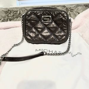 Michael Kors Metallic Grey Quilted Mini Crossbody Bag